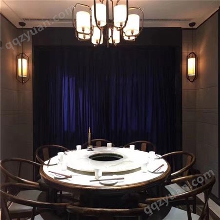 新中式实木餐桌 酒店电动大圆桌 带转盘餐桌椅组合 青岛万千家具