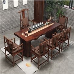 全实木茶室家具 新中式茶室家具组合 老榆木仿古茶室家具 质量可靠