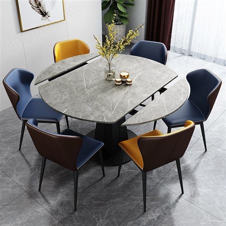 岩板餐桌 现代简约新款折叠餐桌 折叠圆桌餐桌方圆两用 