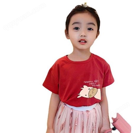 四川凉山童装市场洋气夏季时髦儿童印花韩版儿童运动短袖上衣厂家尾货