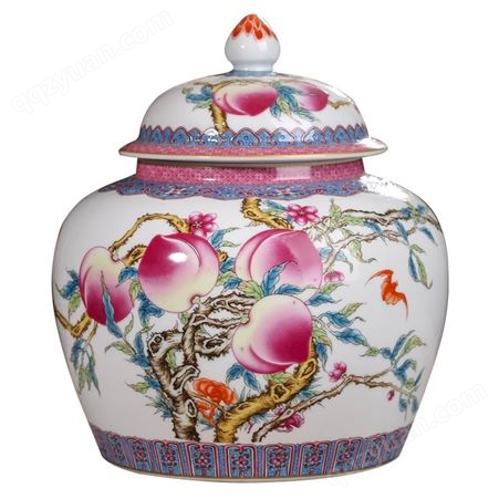 景德镇粉彩九桃陶瓷茶叶罐 陶瓷密封罐大小号家用 一斤装茶叶罐