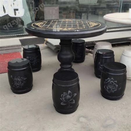 石雕圆桌 中国黑石材圆桌 大理石圆桌 天然石材桌子 园区庭院装饰摆件