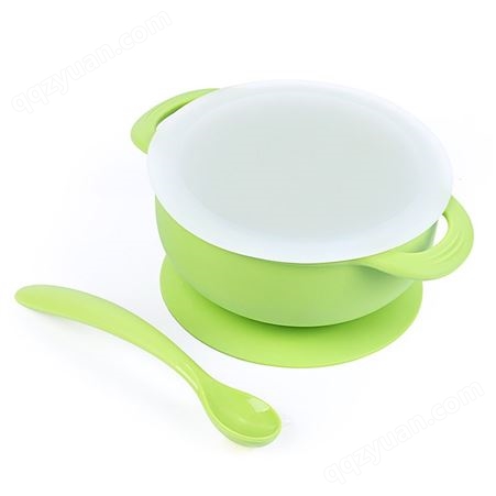 婴儿用品儿童硅胶碗勺叉 食品级硅胶吸盘分隔辅食碗盘木柄勺叉子餐具套装