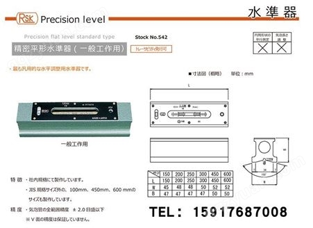 日本RSK 新泻理研 水平仪 542-3001 300*0.1 条型水平尺精密