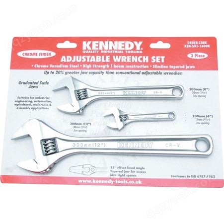 英国进口KENNEDY 3件套镀铬活动扳手活络扳手套装 克伦威尔工具