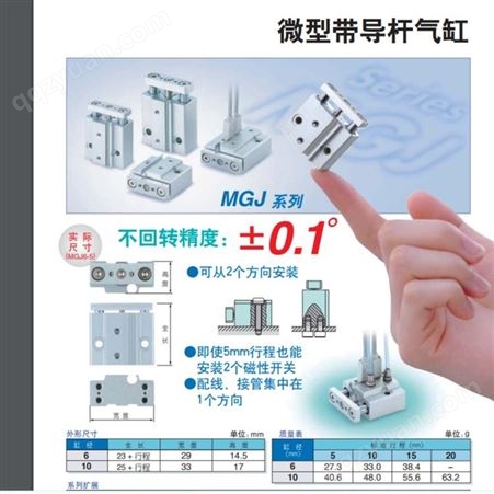 日本SMC 微型带导杆气缸 MGJ