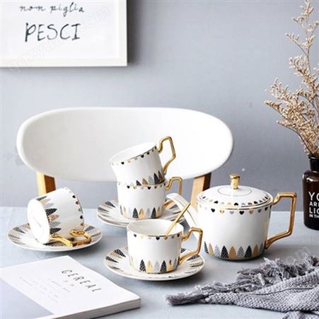 轻奢描金茶具套装 奢华咖啡具咖啡杯碟定制 欧式鎏金把手经典咖啡杯