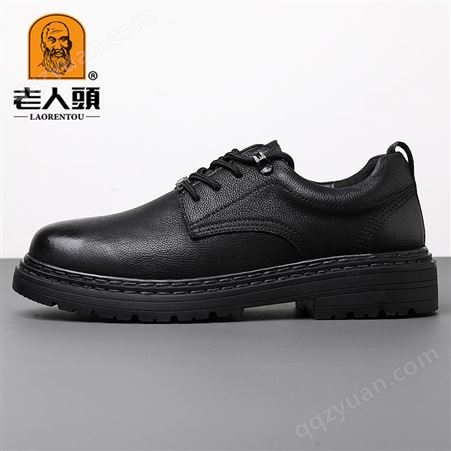 老人头 布洛克男士鞋子 韩版潮流板鞋厚底英伦皮鞋 黑色130298
