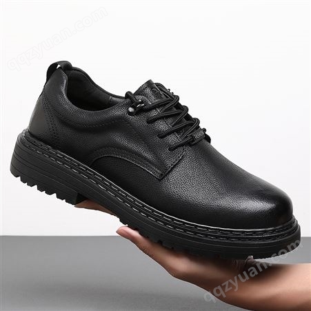老人头 布洛克男士鞋子 韩版潮流板鞋厚底英伦皮鞋 黑色130298
